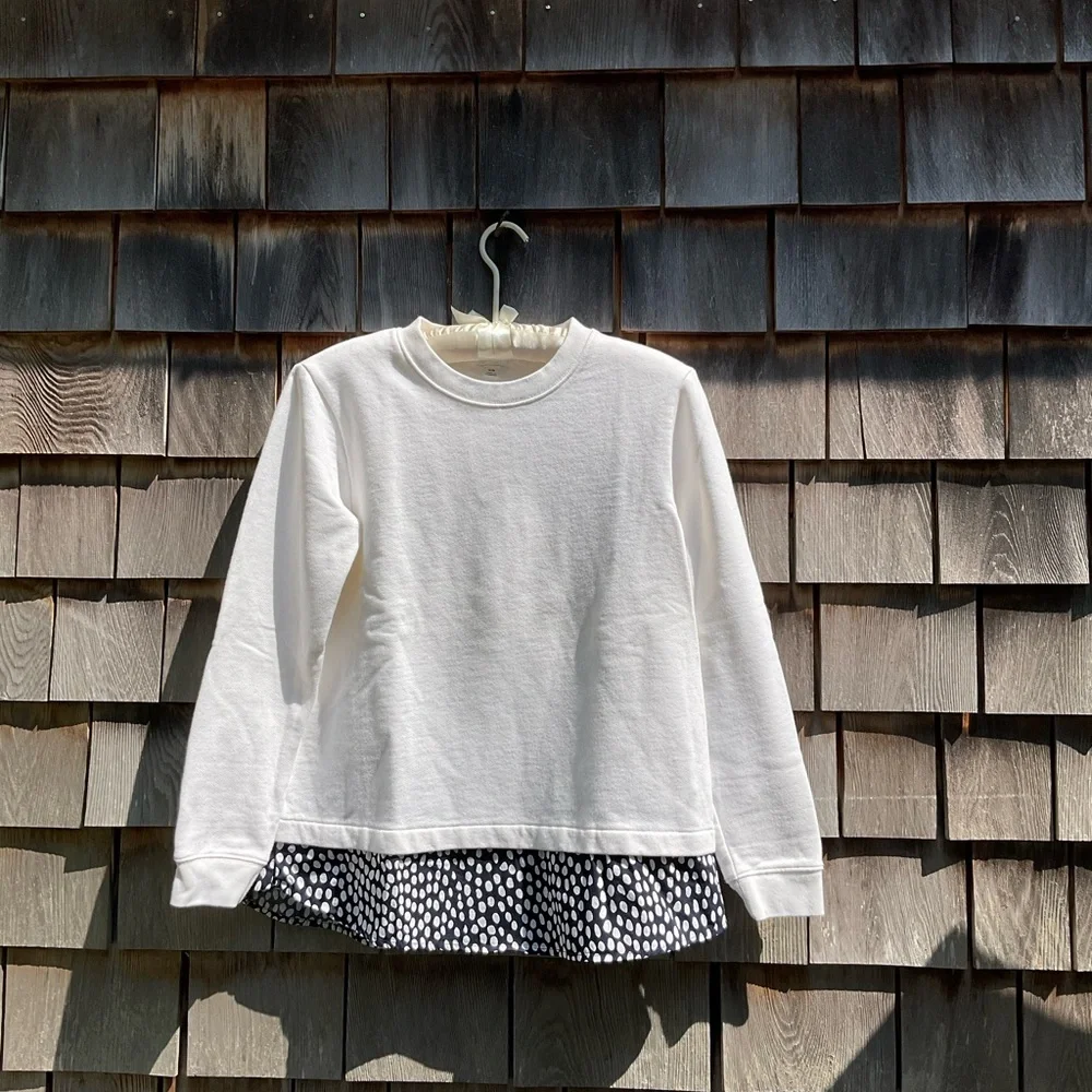 J. Crew Kids White Sweatshirt with Blue Patterned Hem